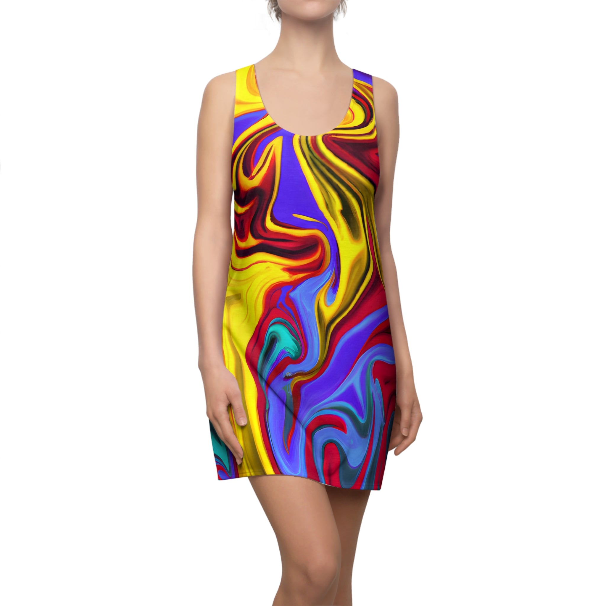 Trippy Yellow Swirl Racerback Dress