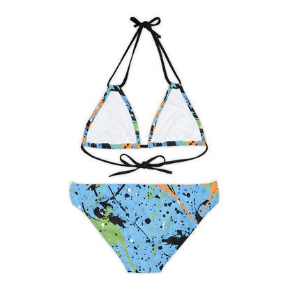 Festival Gear - All Over Prints - Women's Sky Blue Splash Strappy Bikini - Acid Daddy