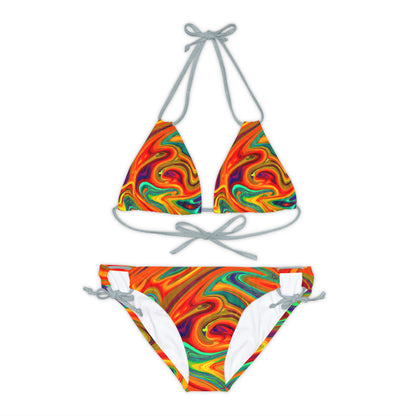 All Over Prints - Women's Psychedelic Orange Strappy Bikini - Acid Daddy