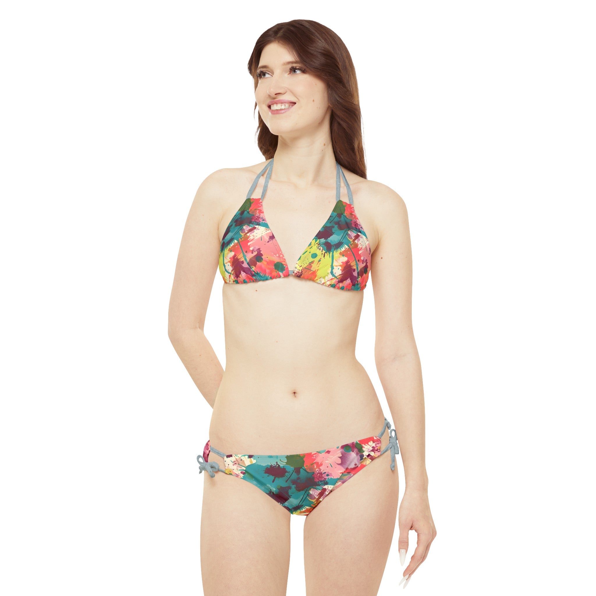 All Over Prints - Women's Cerulean Peach Splash Strappy Bikini - Acid Daddy