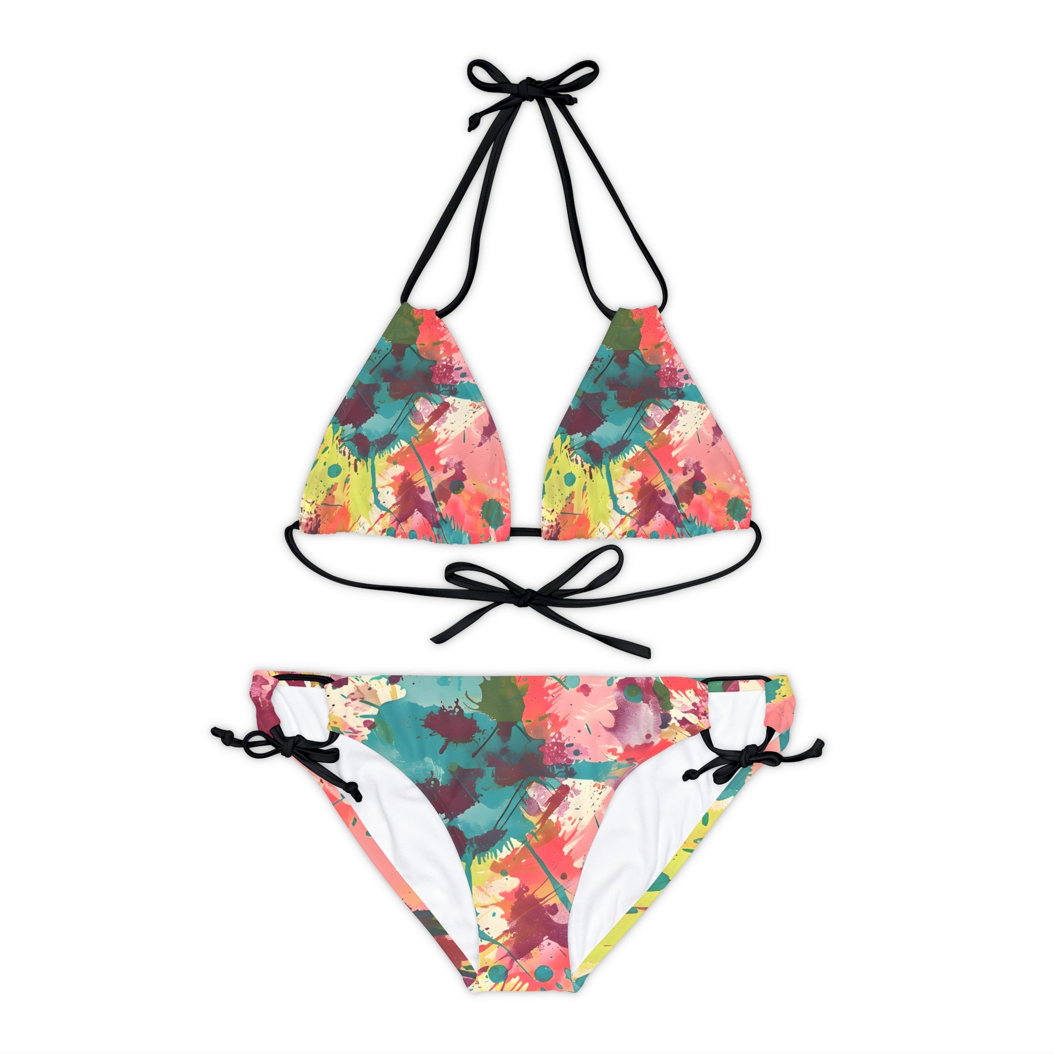 All Over Prints - Women's Cerulean Peach Splash Strappy Bikini - Acid Daddy