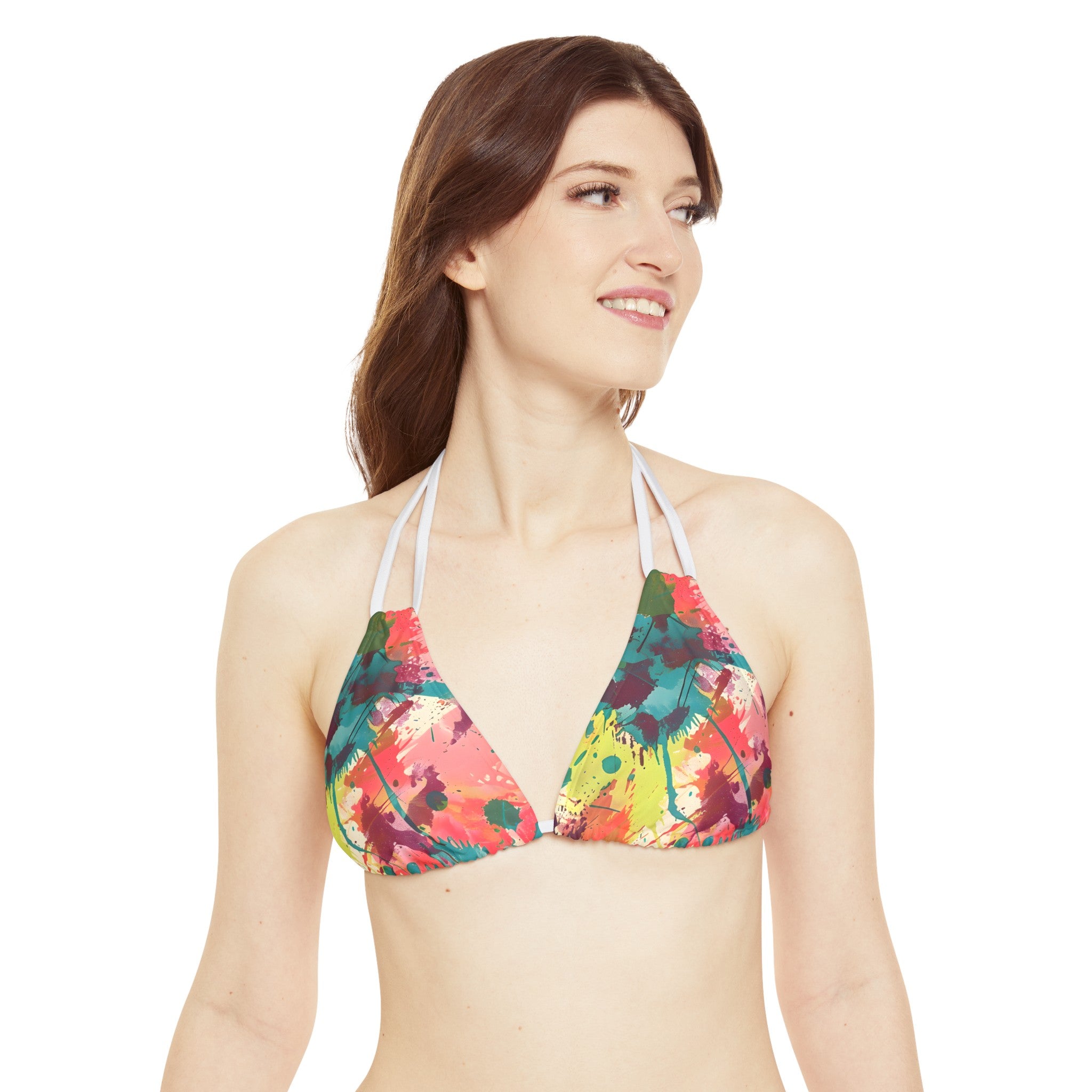 All Over Prints - Women's Cerulean Peach Splash Strappy Bikini - Acid Daddy