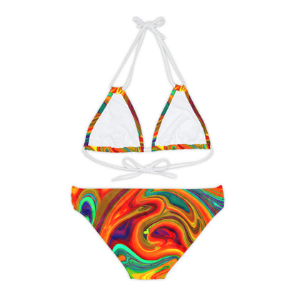 All Over Prints - Women's Psychedelic Orange Strappy Bikini - Acid Daddy