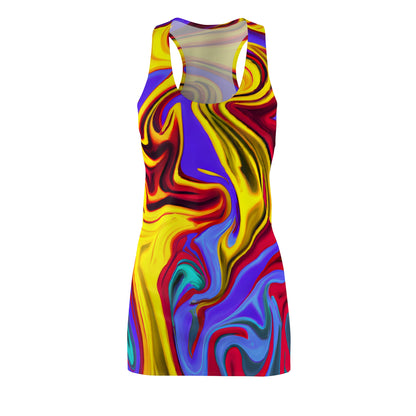 Trippy Yellow Swirl Racerback Dress