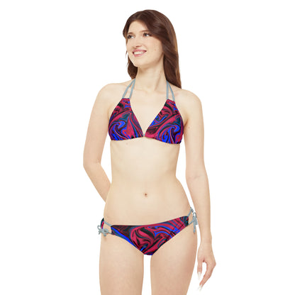 All Over Prints - Women's Ocean Blue Wave Strappy Bikini - Acid Daddy