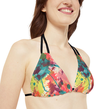 All Over Prints - Women's Cerulean Peach Splash Strappy Bikini - Acid Daddy