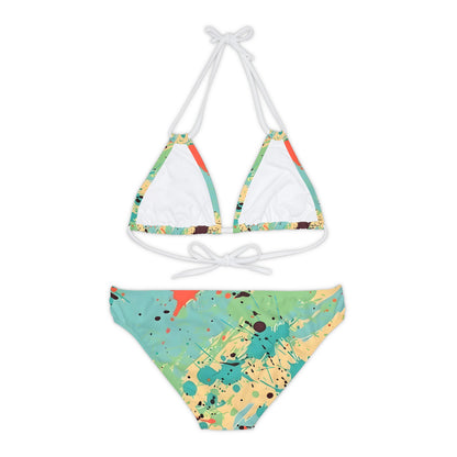 All Over Prints - Women's Vibrant Cerulean Splash Strappy Bikini - Acid Daddy