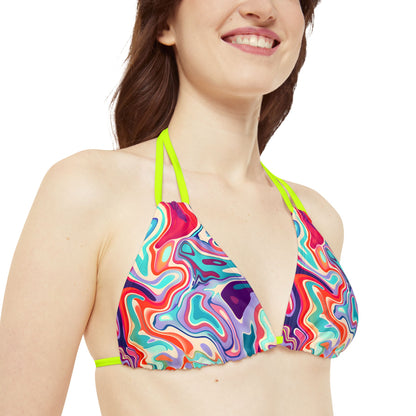 All Over Prints - Psychedelic Turquoise Strappy Bikini - Acid Daddy