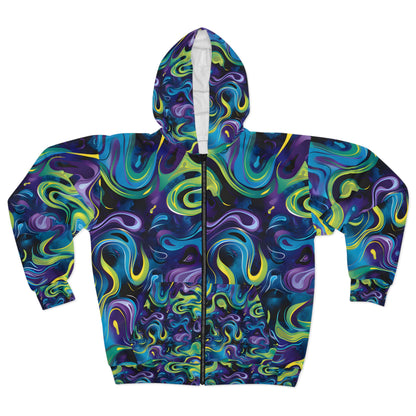 Psychedelic Turquoise Mystery Unisex Zippered Hoodie