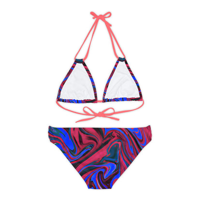 All Over Prints - Women's Ocean Blue Wave Strappy Bikini - Acid Daddy