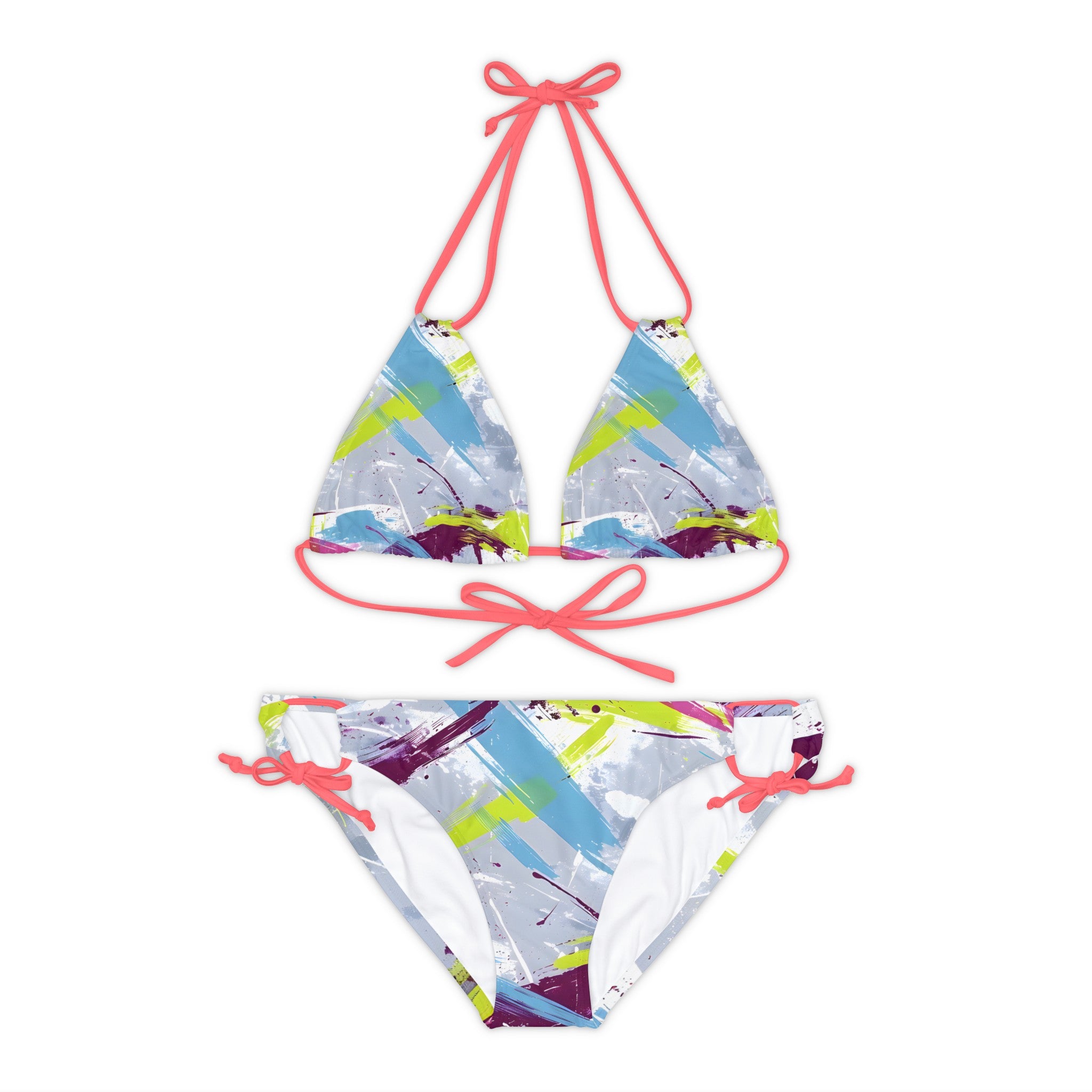 All Over Prints - Women's Sky Blue Splash Strappy Bikini - Acid Daddy