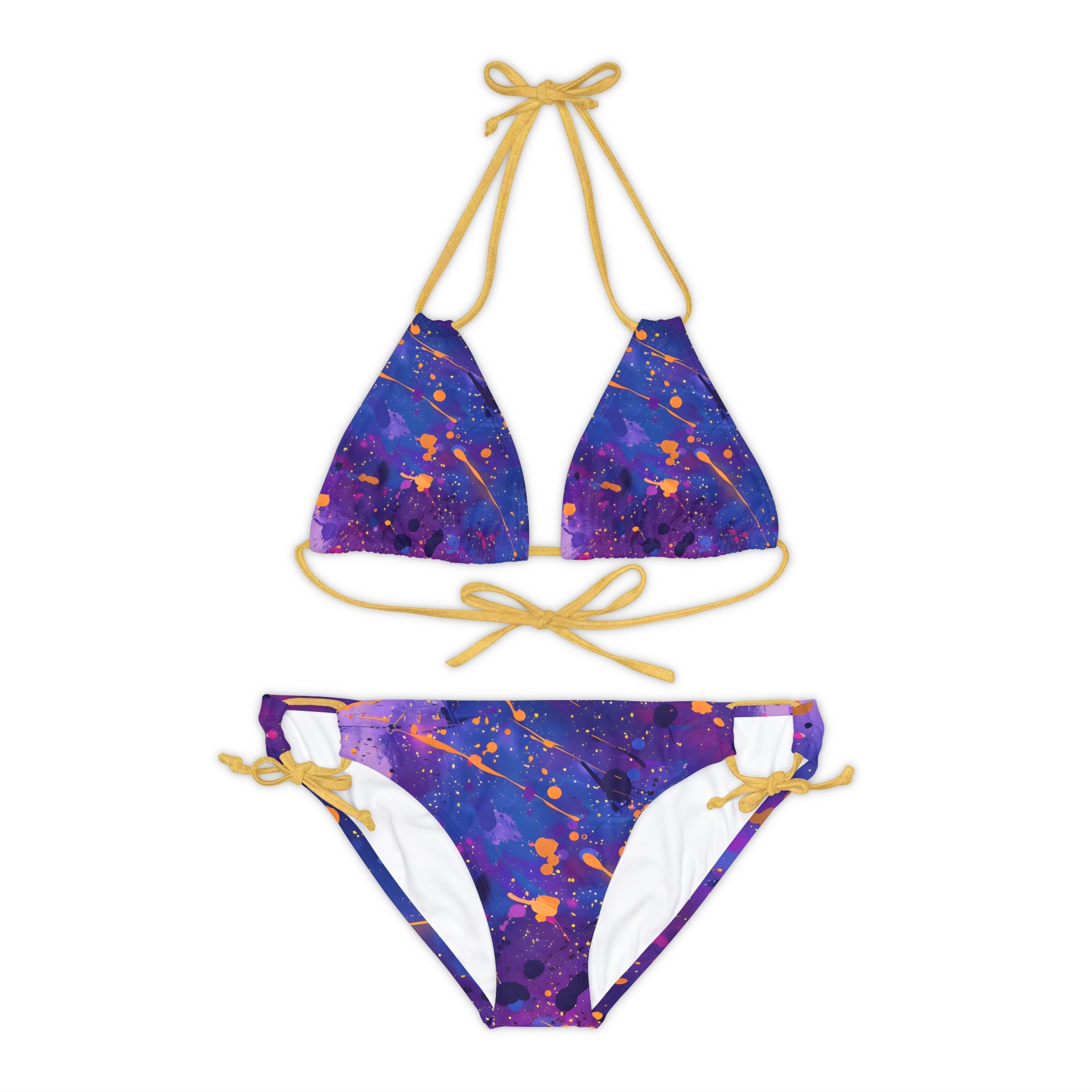 All Over Prints - Women's Electric Violet Gold Strappy Bikini - Acid Daddy