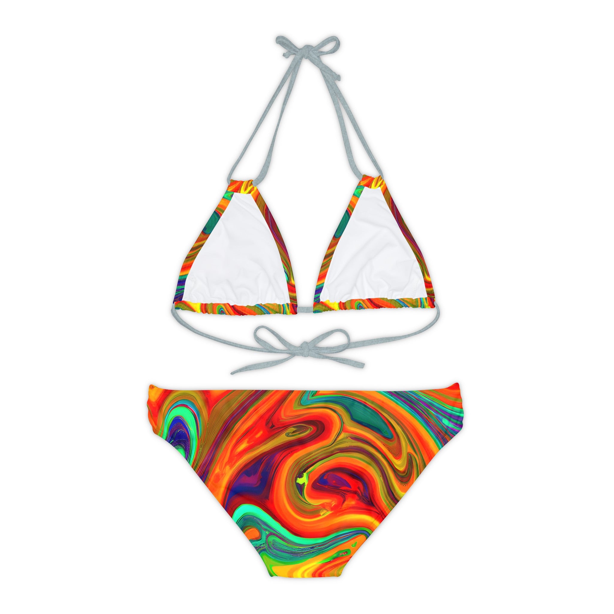 All Over Prints - Women's Psychedelic Orange Strappy Bikini - Acid Daddy