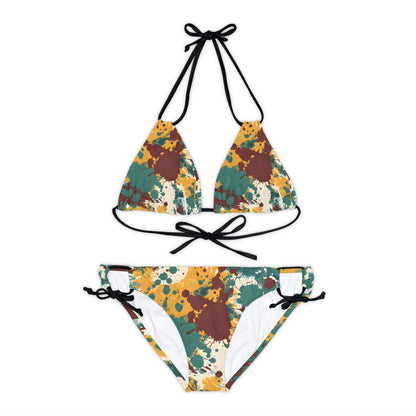 All Over Prints - Women's Marsala Gold Splash Strappy Bikini - Acid Daddy