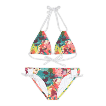 All Over Prints - Women's Cerulean Peach Splash Strappy Bikini - Acid Daddy