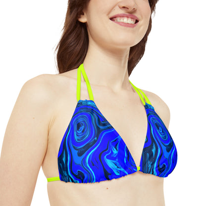 All Over Prints - Women's Liquid Blue Ice Strappy Bikini - Acid Daddy