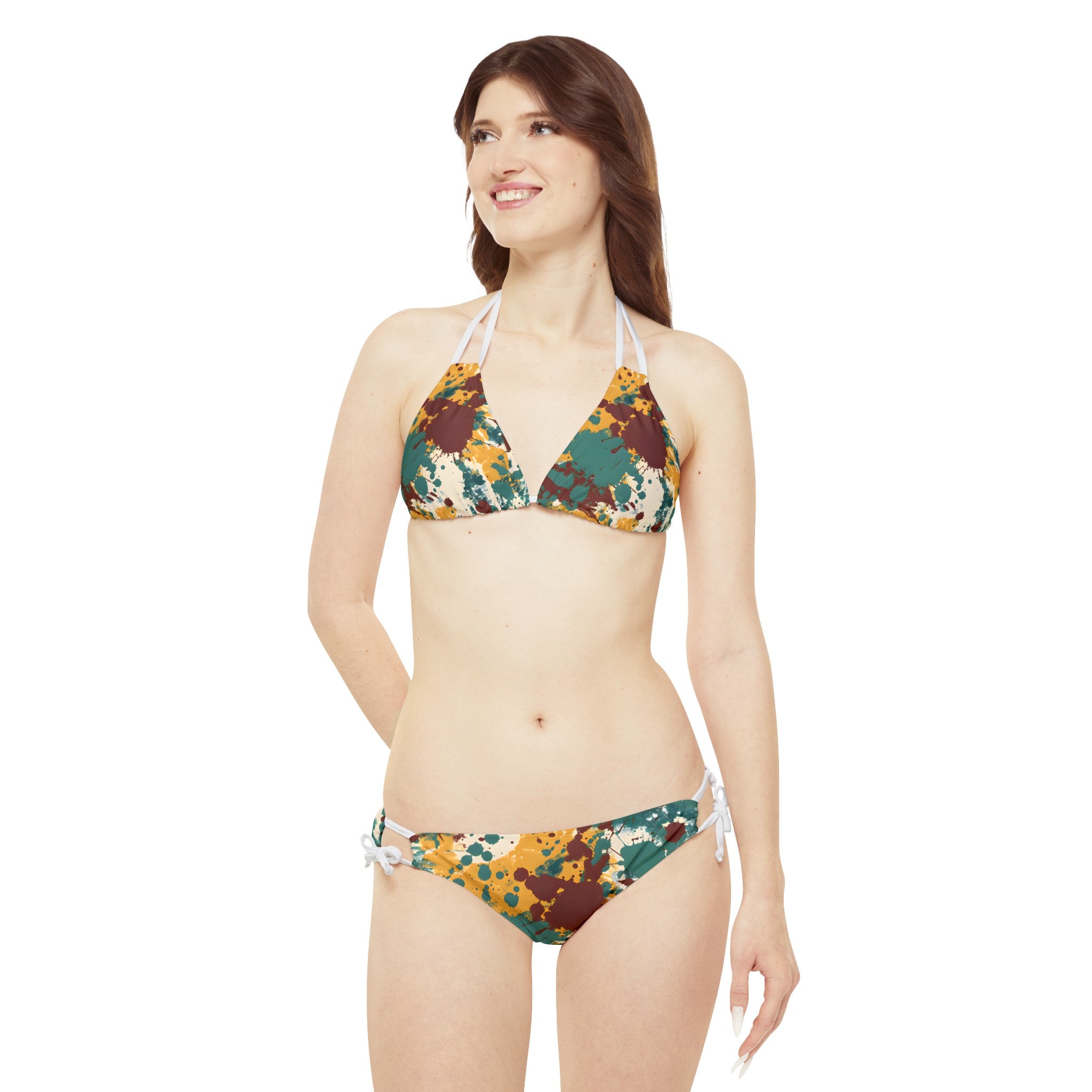 All Over Prints - Women's Marsala Gold Splash Strappy Bikini - Acid Daddy