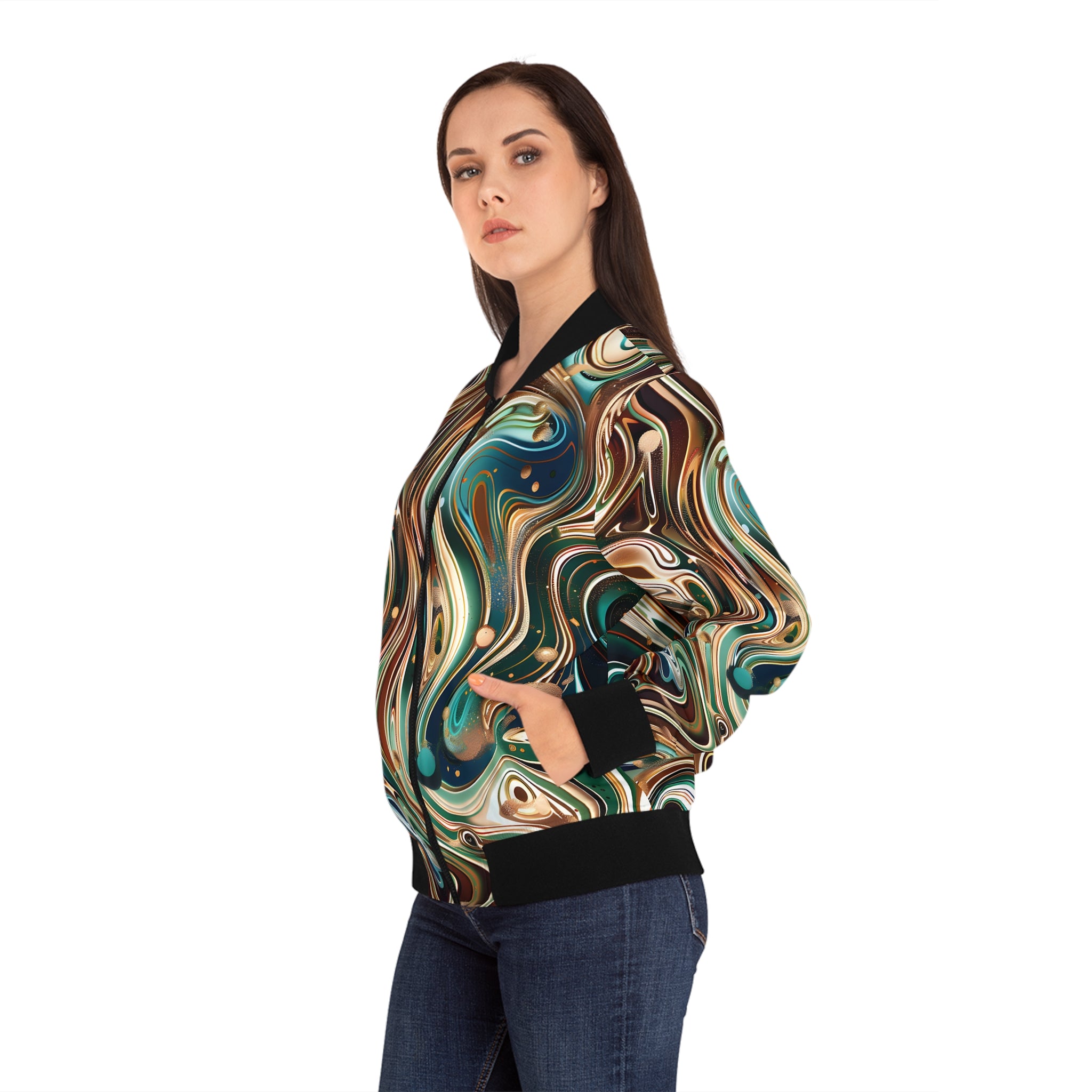 Women's Sapphire Pearl Emerald Bomber Jacket