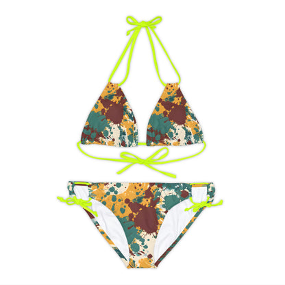 All Over Prints - Women's Marsala Gold Splash Strappy Bikini - Acid Daddy