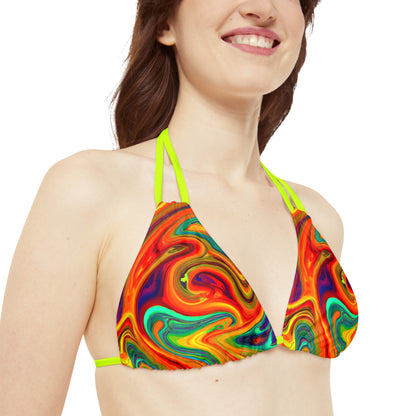 All Over Prints - Women's Psychedelic Orange Strappy Bikini - Acid Daddy