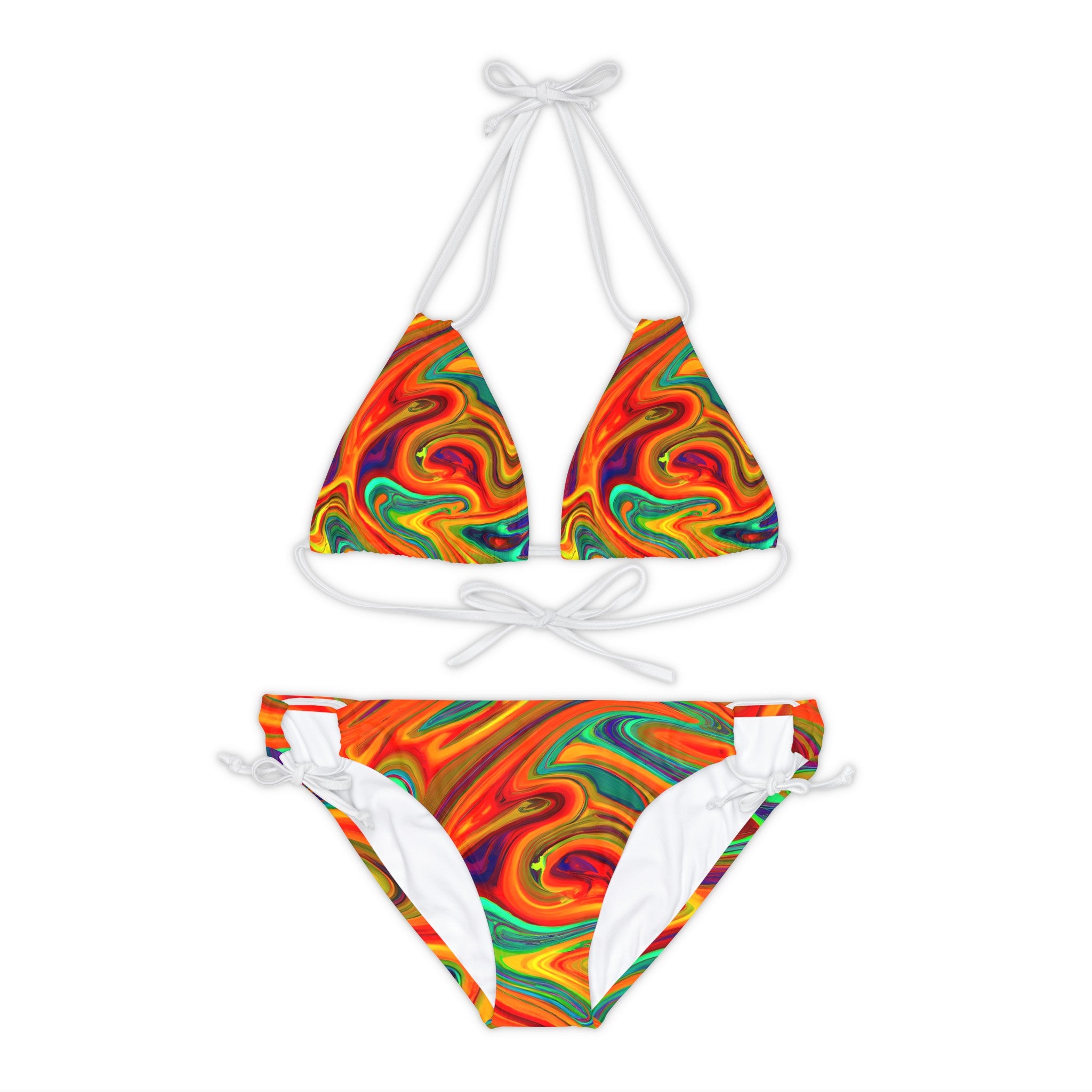 All Over Prints - Women's Psychedelic Orange Strappy Bikini - Acid Daddy