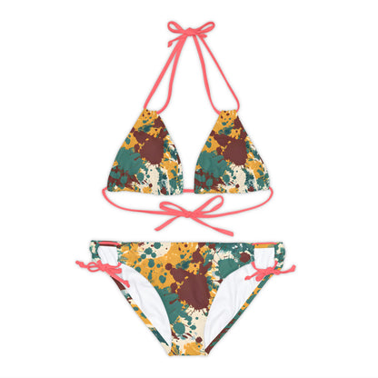 All Over Prints - Women's Marsala Gold Splash Strappy Bikini - Acid Daddy