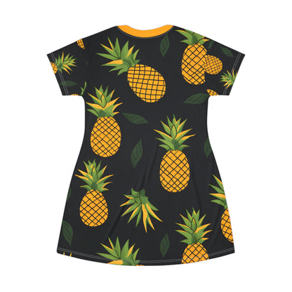 Festival Dresses - Women's Summer Pineapple Print T - Shirt Dress - Acid Daddy