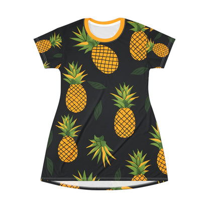 Festival Dresses - Women's Summer Pineapple Print T - Shirt Dress - Acid Daddy