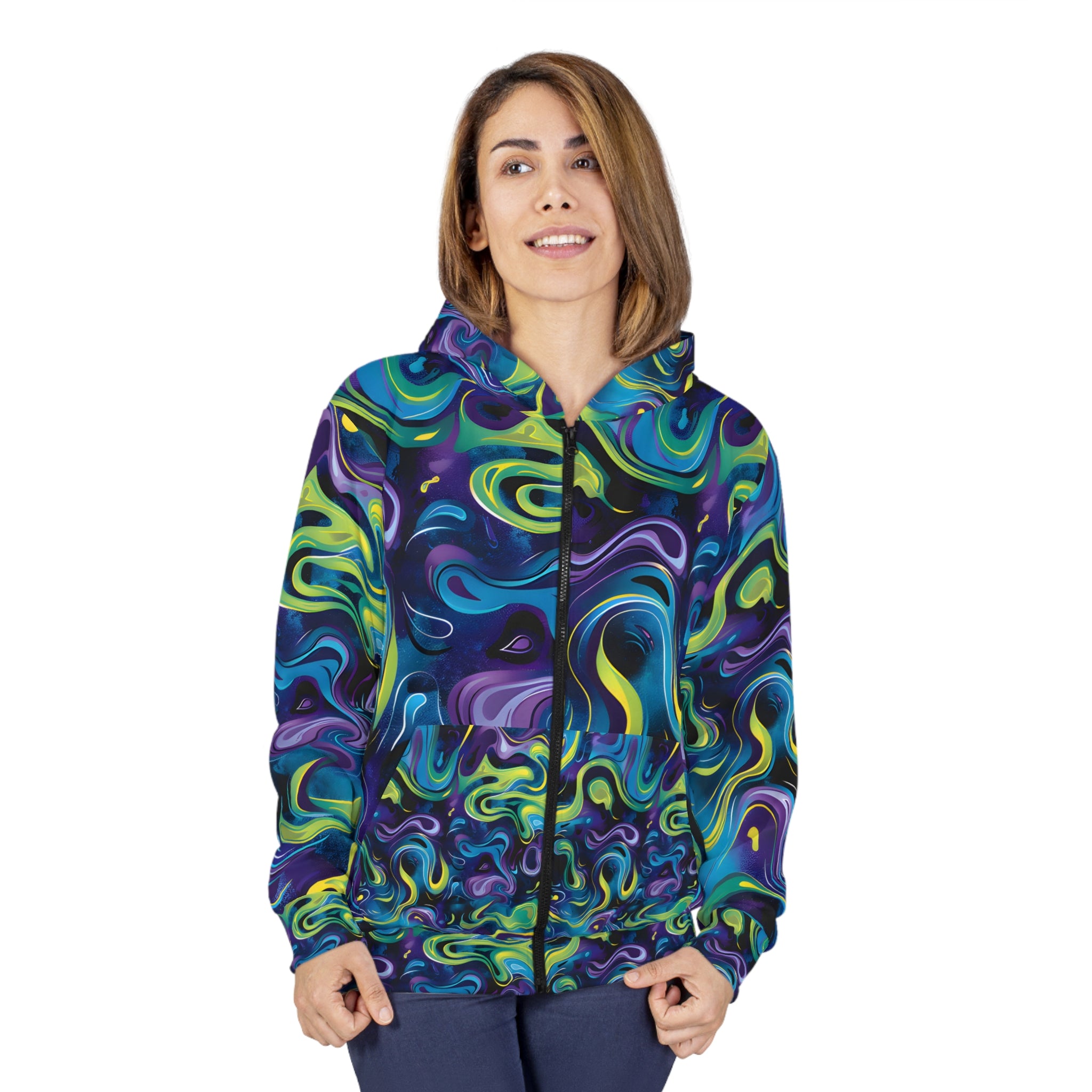 Psychedelic Turquoise Mystery Unisex Zippered Hoodie