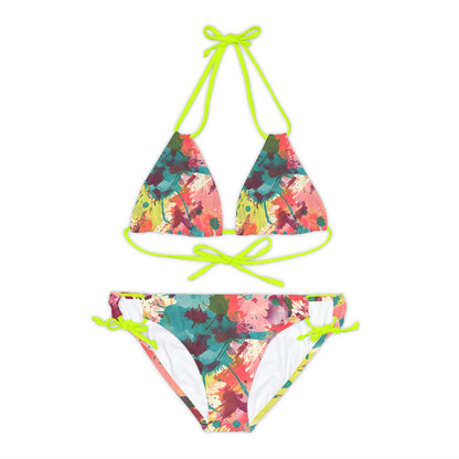 All Over Prints - Women's Cerulean Peach Splash Strappy Bikini - Acid Daddy