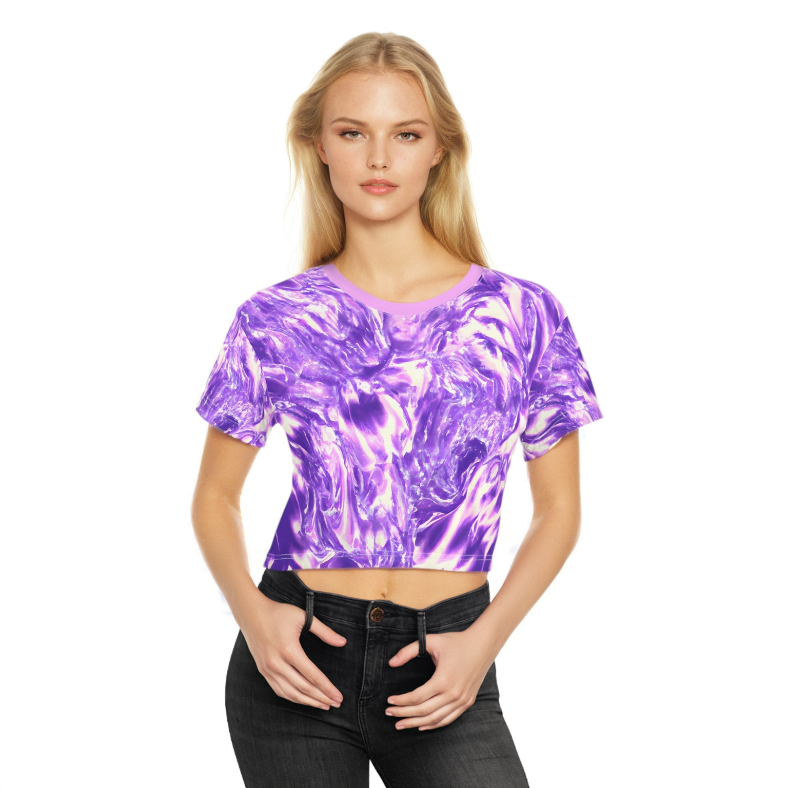 All Over Prints - Women's Vaporous Pink Lush Crop Top Tee - Acid Daddy