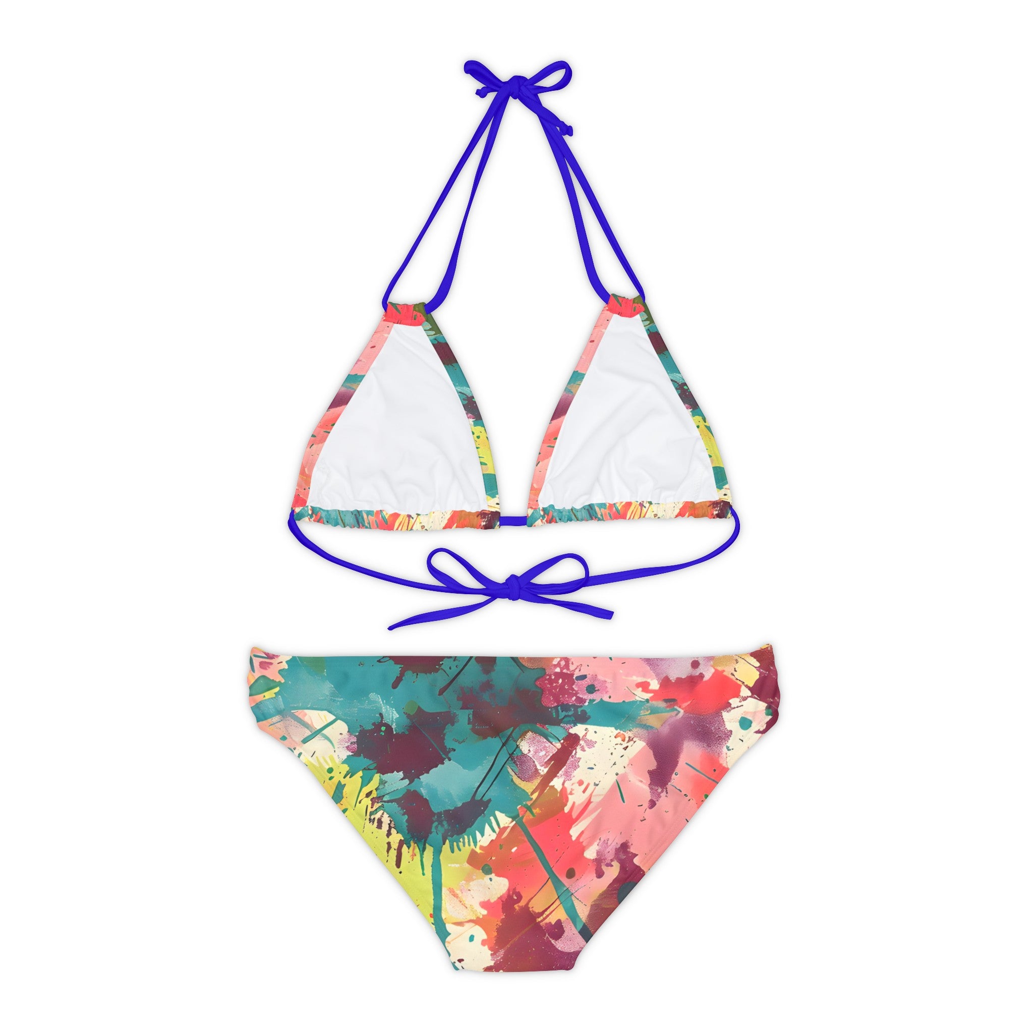 All Over Prints - Women's Cerulean Peach Splash Strappy Bikini - Acid Daddy