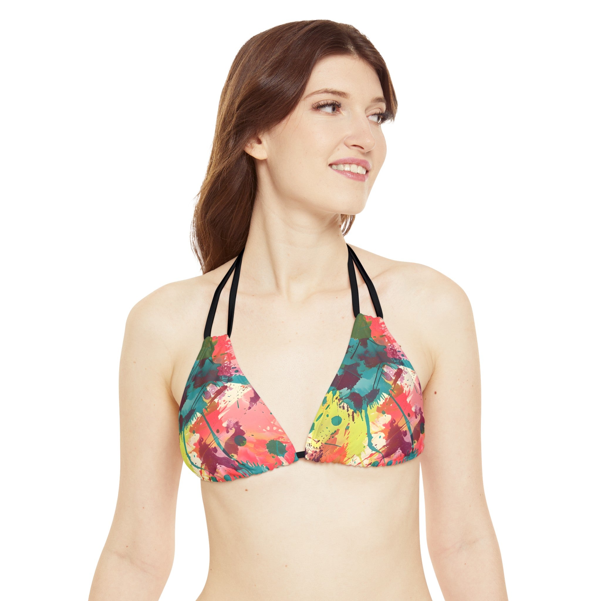 All Over Prints - Women's Cerulean Peach Splash Strappy Bikini - Acid Daddy