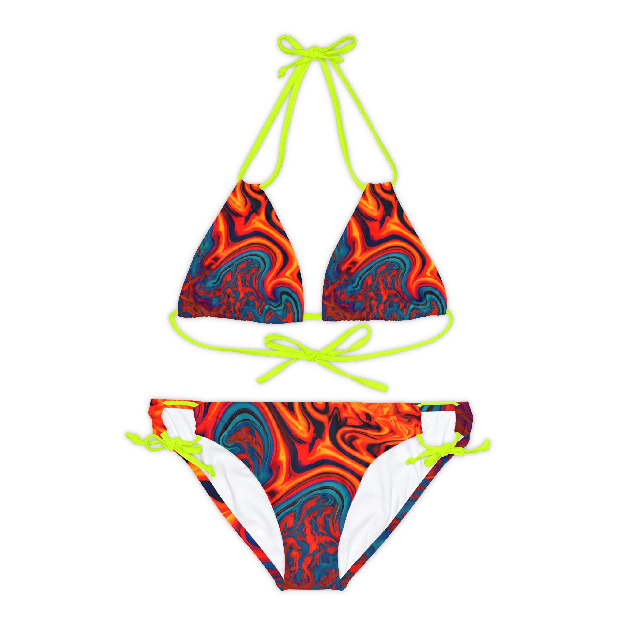 All Over Prints - Women's Eccentric Orange Strappy Bikini - Acid Daddy