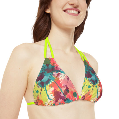 All Over Prints - Women's Cerulean Peach Splash Strappy Bikini - Acid Daddy