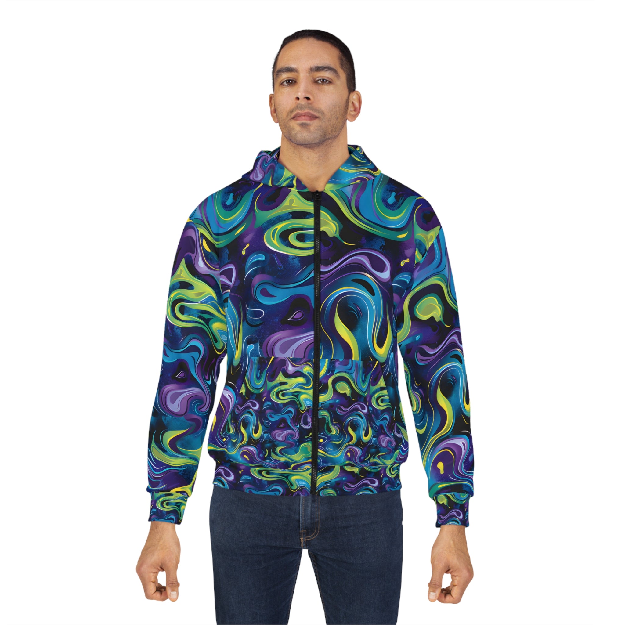 Psychedelic Turquoise Mystery Unisex Zippered Hoodie