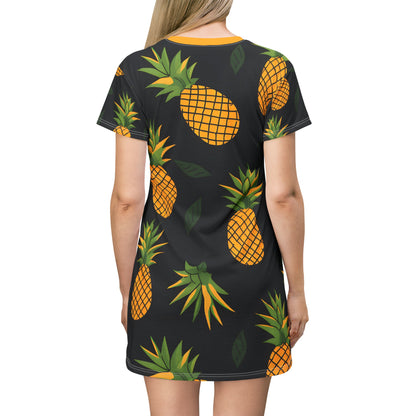 Festival Dresses - Women's Summer Pineapple Print T - Shirt Dress - Acid Daddy