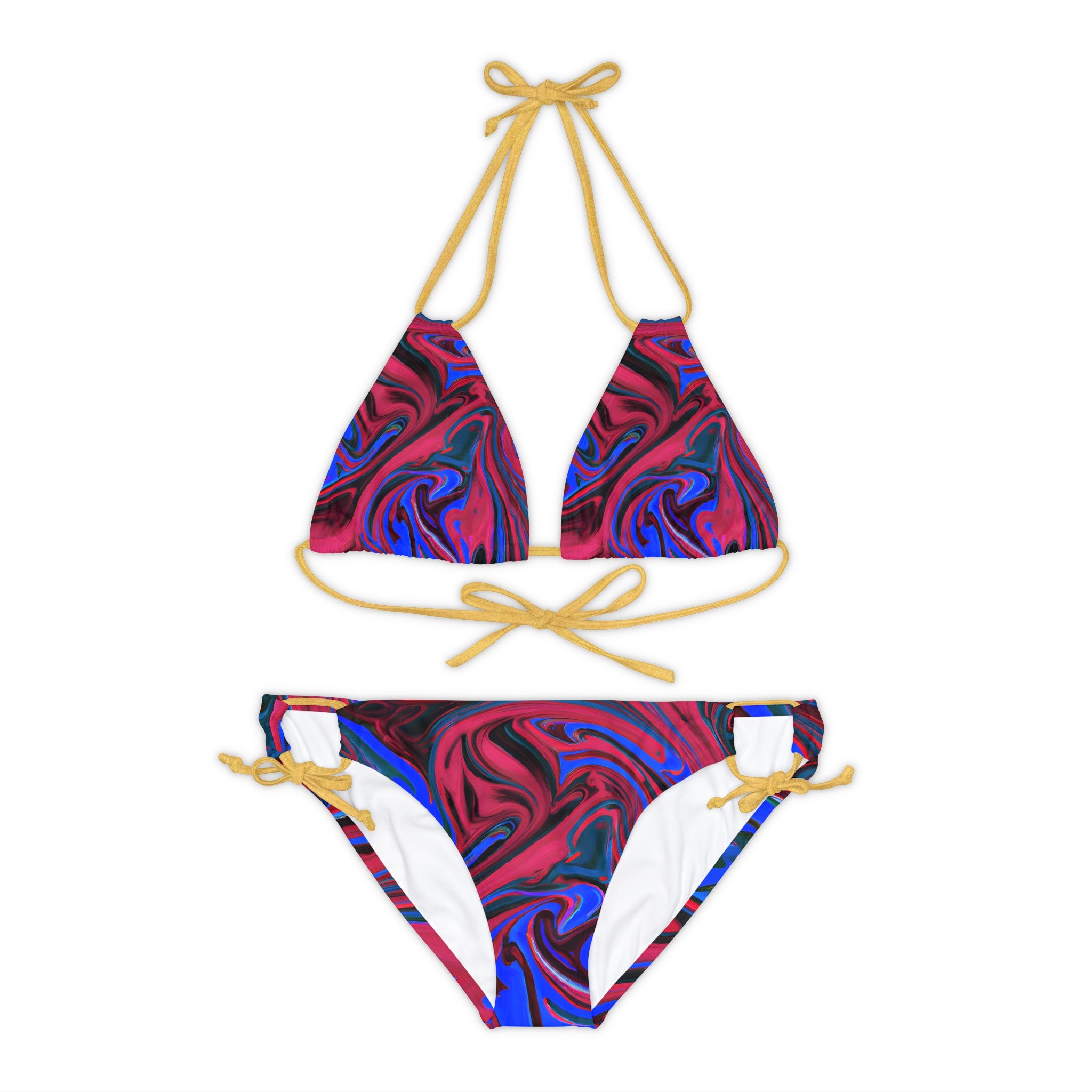 All Over Prints - Women's Ocean Blue Wave Strappy Bikini - Acid Daddy