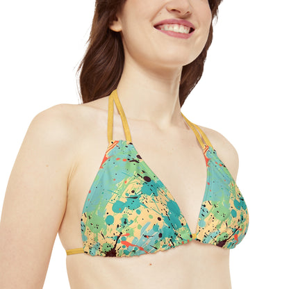 All Over Prints - Women's Vibrant Cerulean Splash Strappy Bikini - Acid Daddy