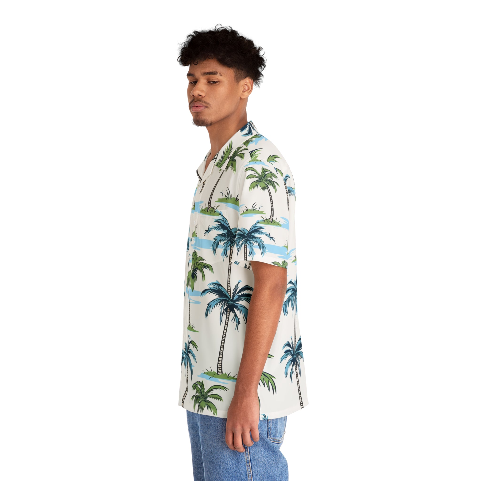 Hawaiian Shirts - Men's Tropical Blue Palms Hawaiian Shirt - Acid Daddy