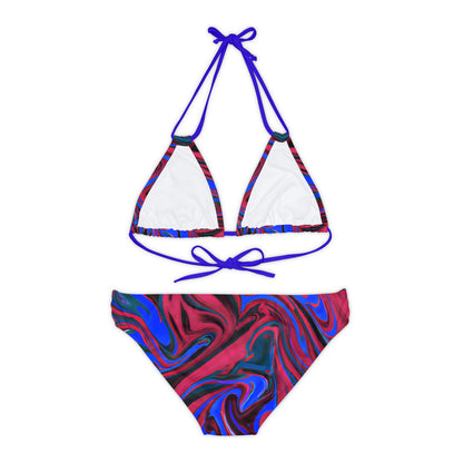 All Over Prints - Women's Ocean Blue Wave Strappy Bikini - Acid Daddy