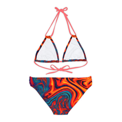 All Over Prints - Women's Eccentric Orange Strappy Bikini - Acid Daddy