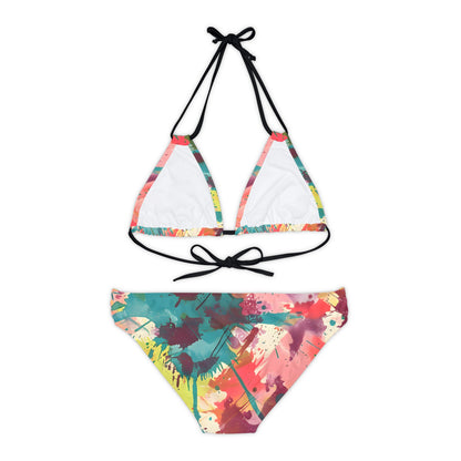 All Over Prints - Women's Cerulean Peach Splash Strappy Bikini - Acid Daddy