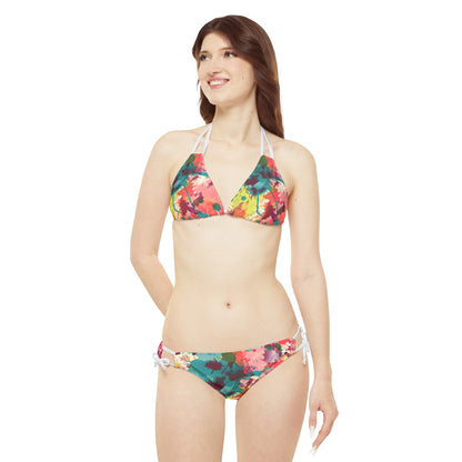 All Over Prints - Women's Cerulean Peach Splash Strappy Bikini - Acid Daddy