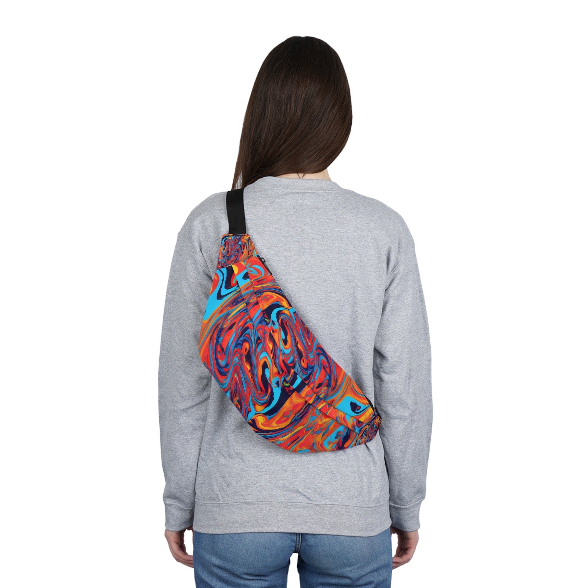 Fanny Packs - Vibrant Orange Crash Psychedelic Trippy Fanny Pack (Large) - Acid Daddy