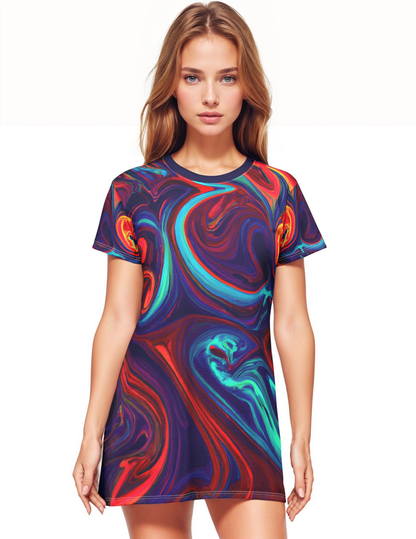 Festival Dresses - Cosmic Moon T - Shirt Dress - Acid Daddy