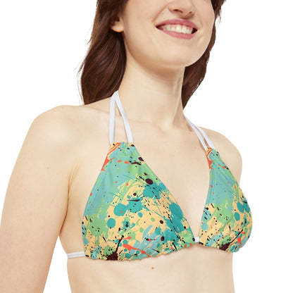 All Over Prints - Women's Vibrant Cerulean Splash Strappy Bikini - Acid Daddy