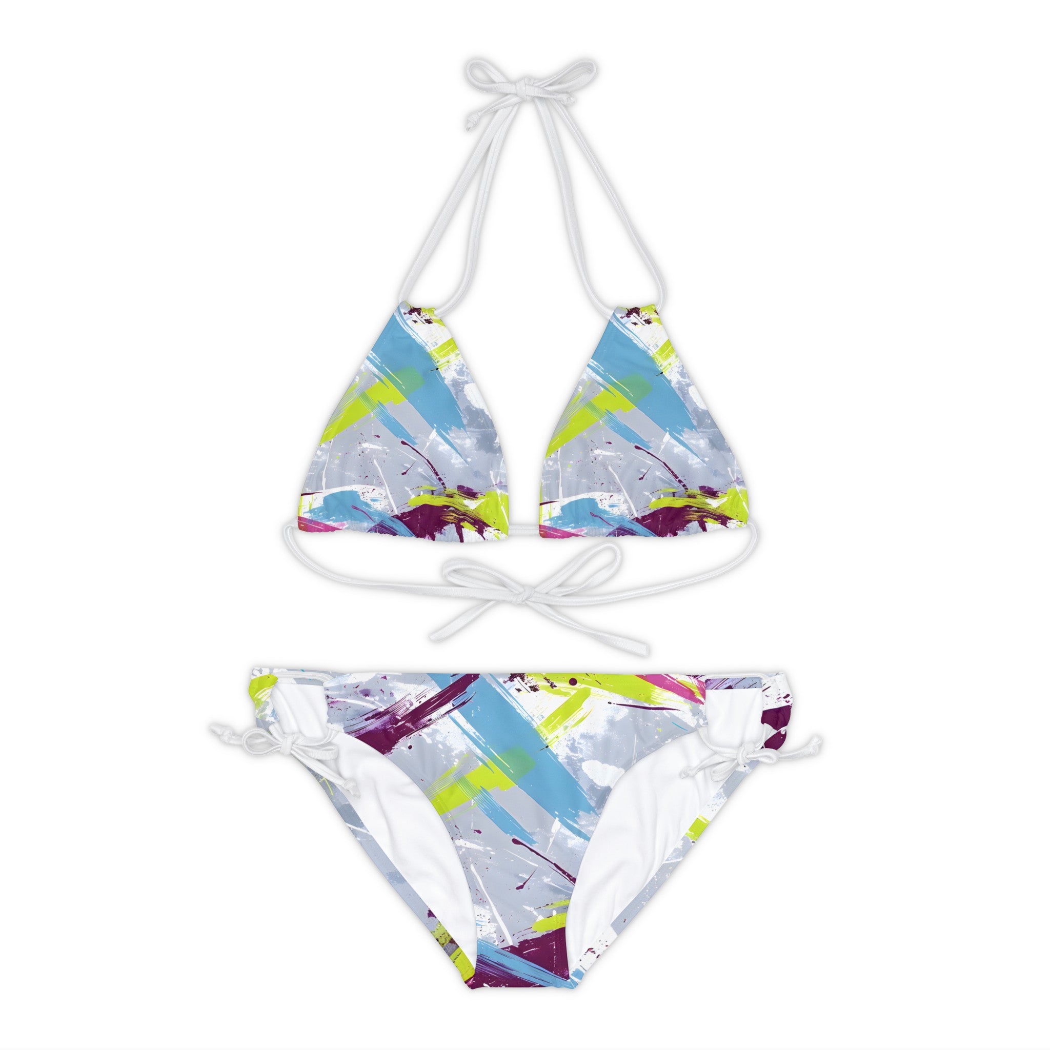 All Over Prints - Women's Sky Blue Splash Strappy Bikini - Acid Daddy