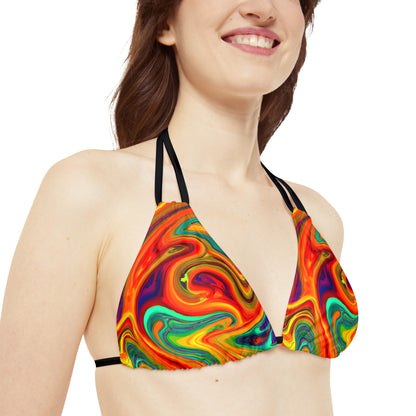 All Over Prints - Women's Psychedelic Orange Strappy Bikini - Acid Daddy