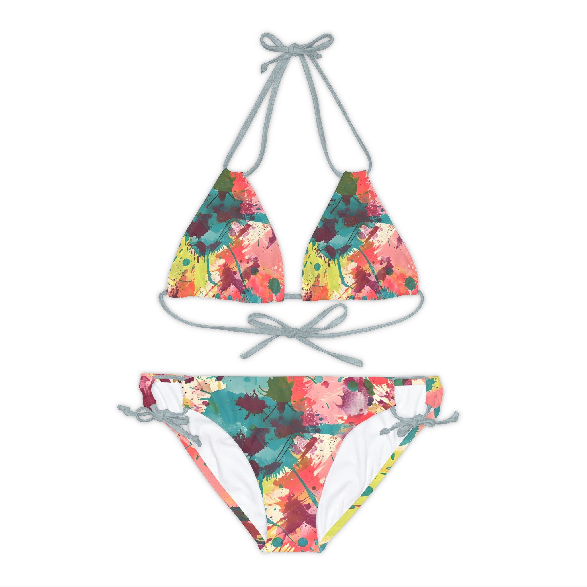 All Over Prints - Women's Cerulean Peach Splash Strappy Bikini - Acid Daddy